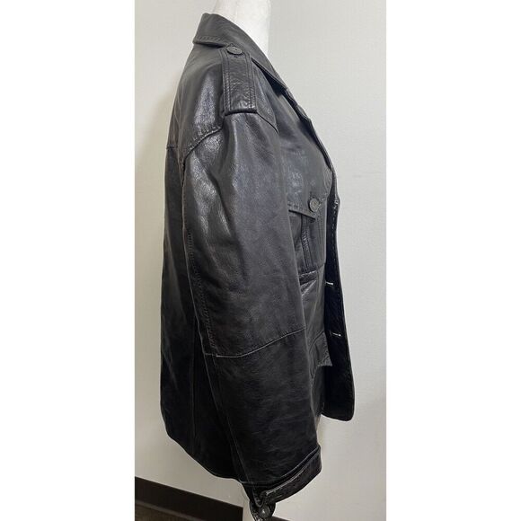 Mens Faconnable Soft Leather Flight Jacket Coat Black Medium Stitching Vtg Style - Picture 10 of 16